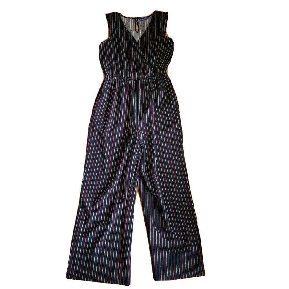 Apt 9 Jumpsuit‎ Womens Size M Medium Black Pink White Striped Sleeveless V Neck